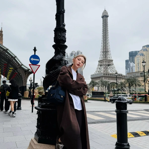 【瘦瘦】西野庄园-春秋单色立领插肩袖慵懒长款系带风衣外套S01224