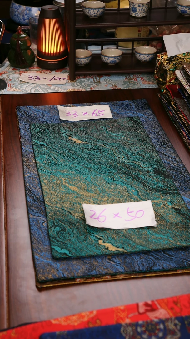 【鎏金蓝绿双面】中国风干泡织锦茶席26*50