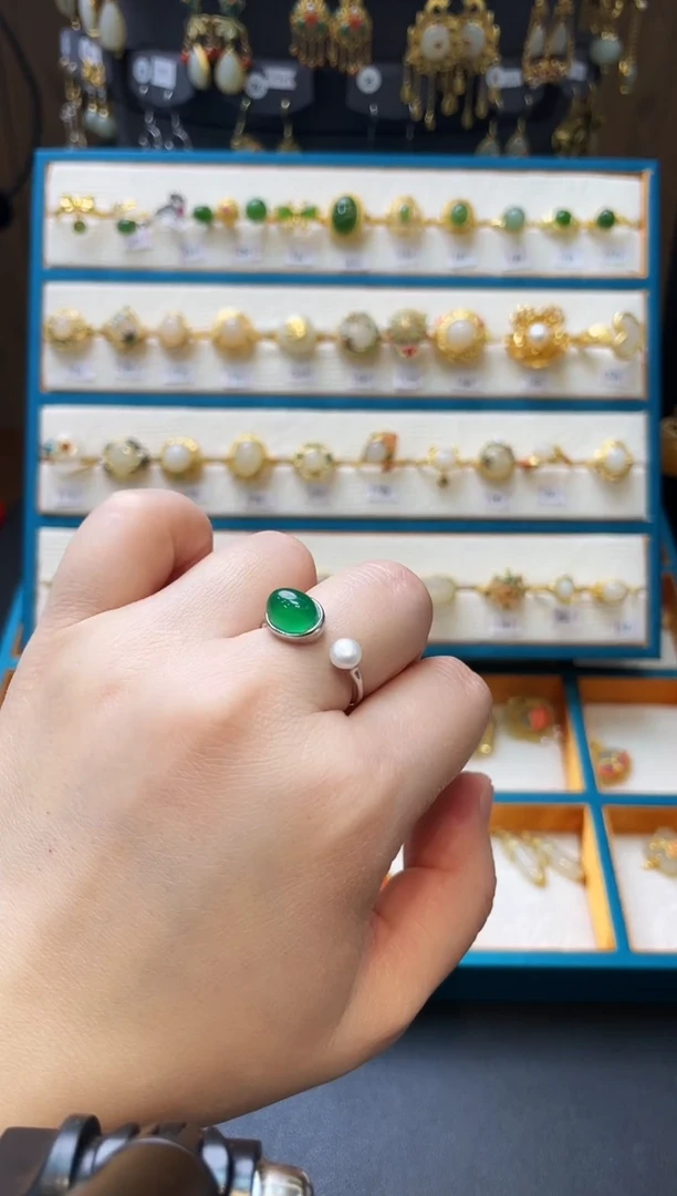 【闪购商品】和田玉（碧玉）戒指银S925镀金镶嵌戒指