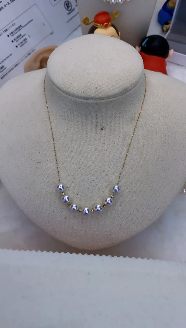 18K金镶嵌海水珍珠饰品7-7.5微笑满天星项链