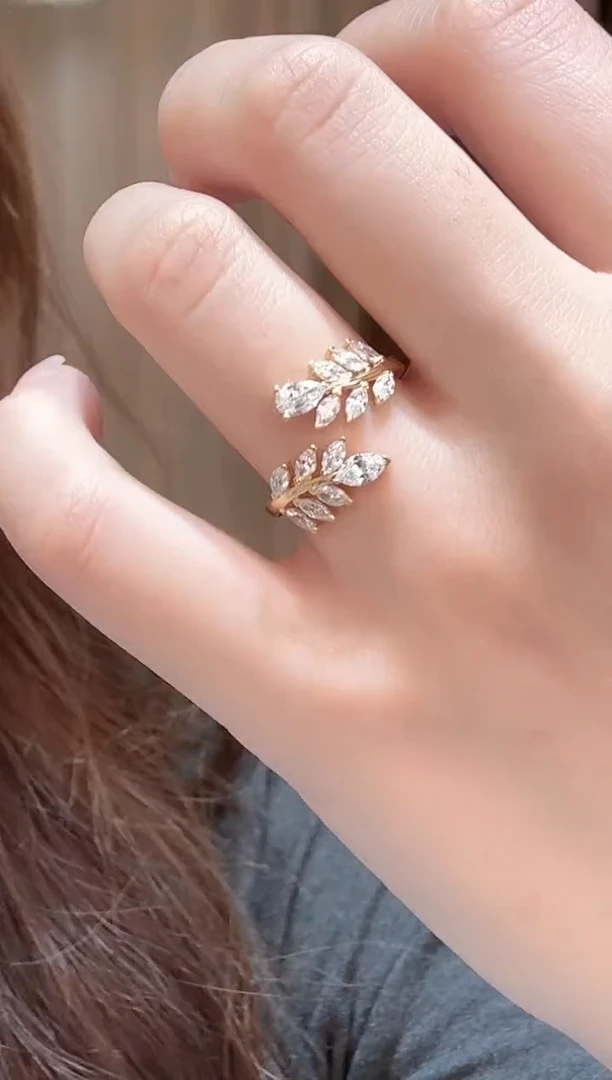 18K金镶嵌实验室培育钻石麦穗戒指 戒圈18