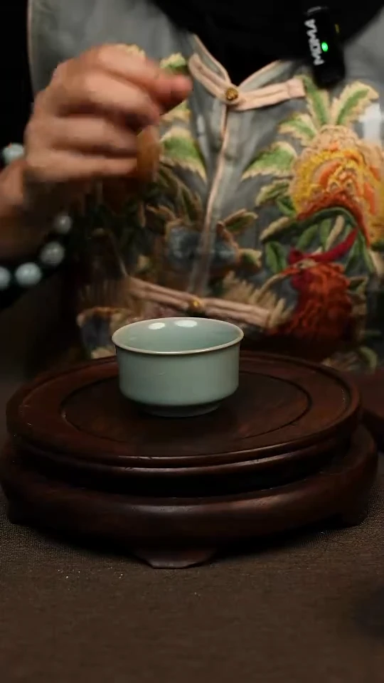 瓷片仿古天青直口杯60ml 微瑕 不带礼盒