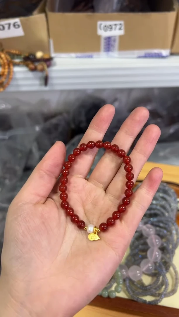 【闪购商品】玛瑙/玉髓手链未镶嵌玉化冰红玛瑙搭配款手链[0323]