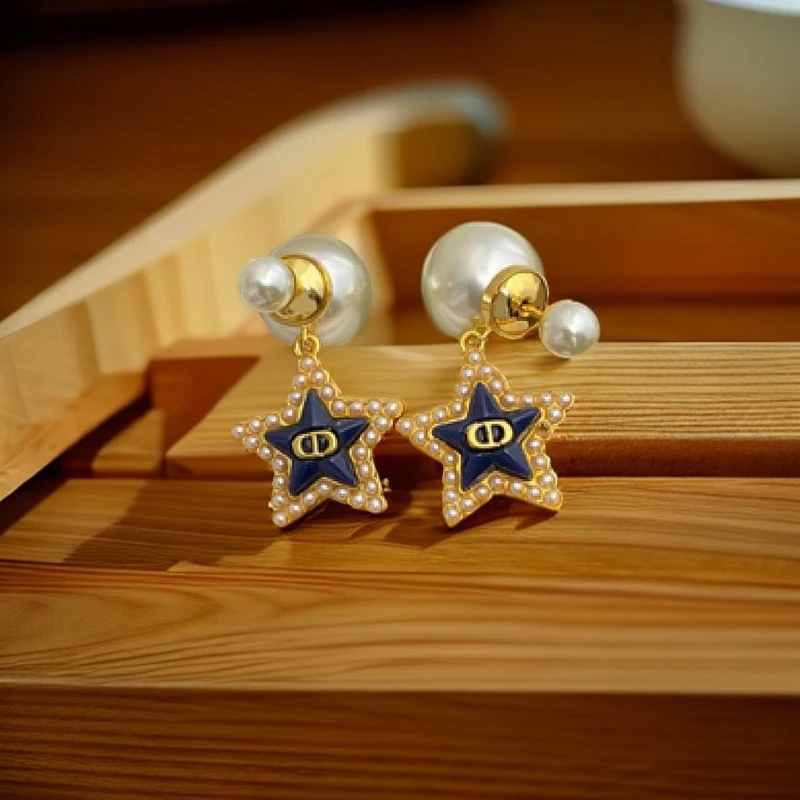 铜合金仿珍珠耳饰 法式复古耳环轻奢简约韩版五角星时尚百搭939