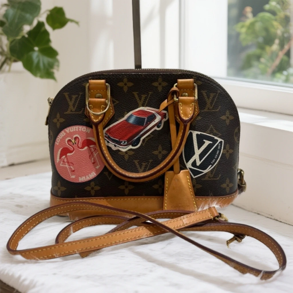 95新 LouisVuitton/路易威登 Lv贝壳bb老花徽章单肩斜挎包 014701