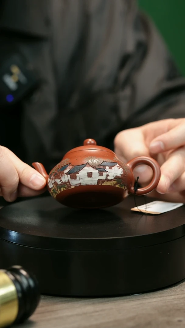 茶壶紫砂用****6H2490赵翠虹彩刻江南梨型
