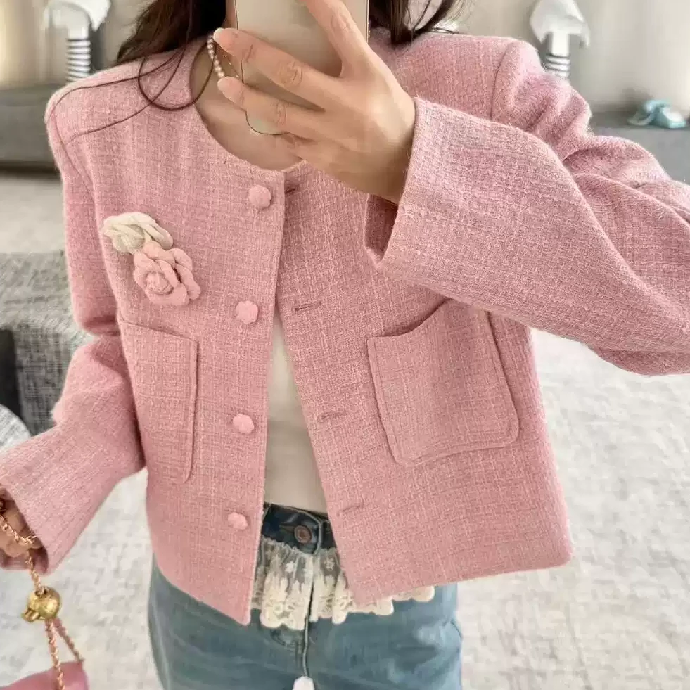 短外套小香风气质针织短款时尚百搭复古春季春秋休闲女士毛呢#0EQ