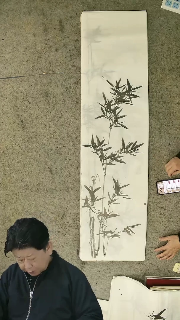 国画四尺对开  墨竹条屏 34*138cm