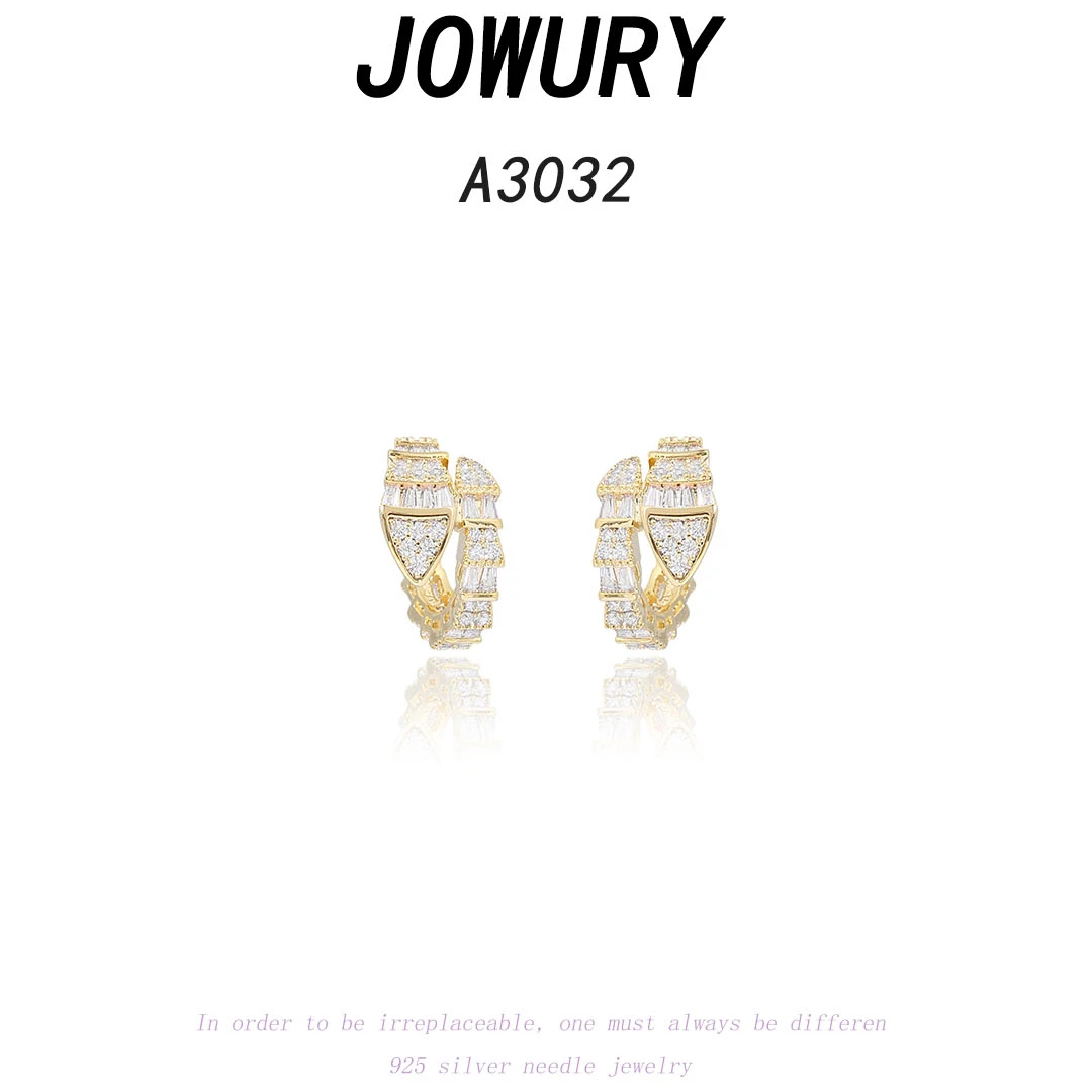 Jowury 铜合金合成锆石耳饰 A3032乔薇瑞【蛇骨耳钉】轻奢 设计感