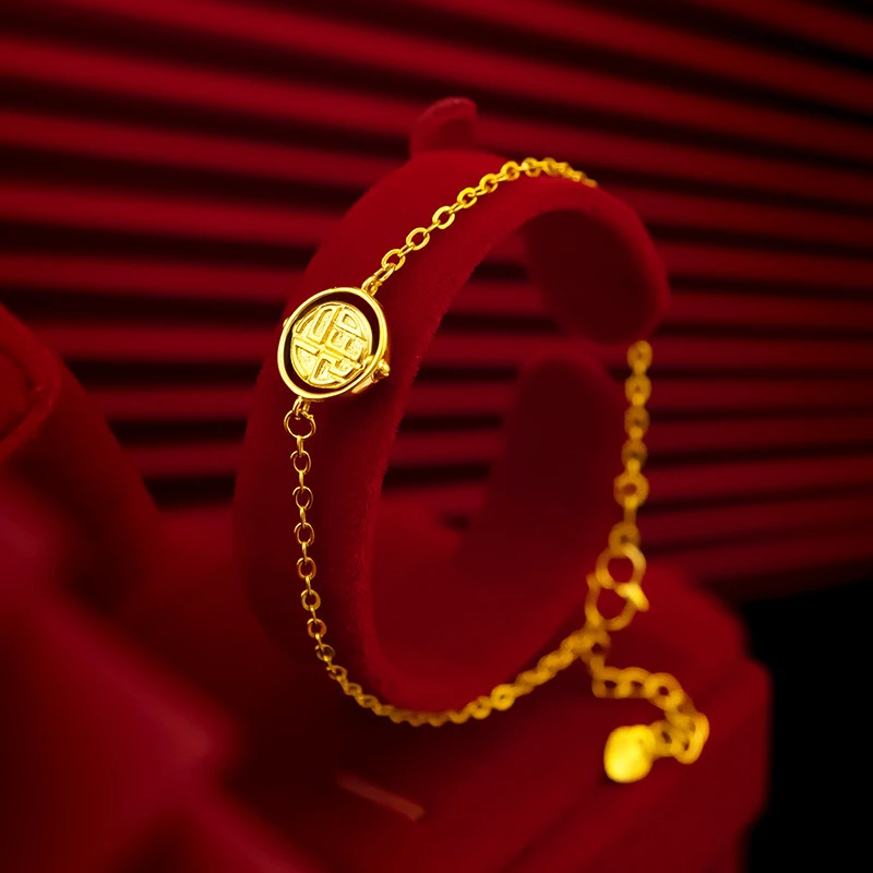 铜合金手链 新中式古法简约时尚久不掉色可调节金色手链精致0052