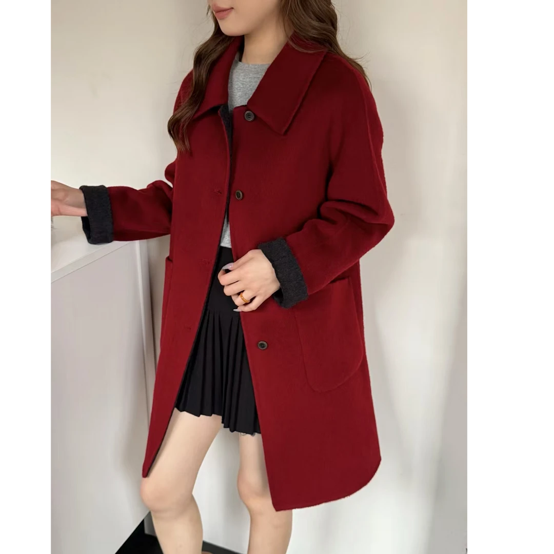 山羊绒＋绵羊毛外套洋气冬季外套韩版小个子娃娃领大衣女25106