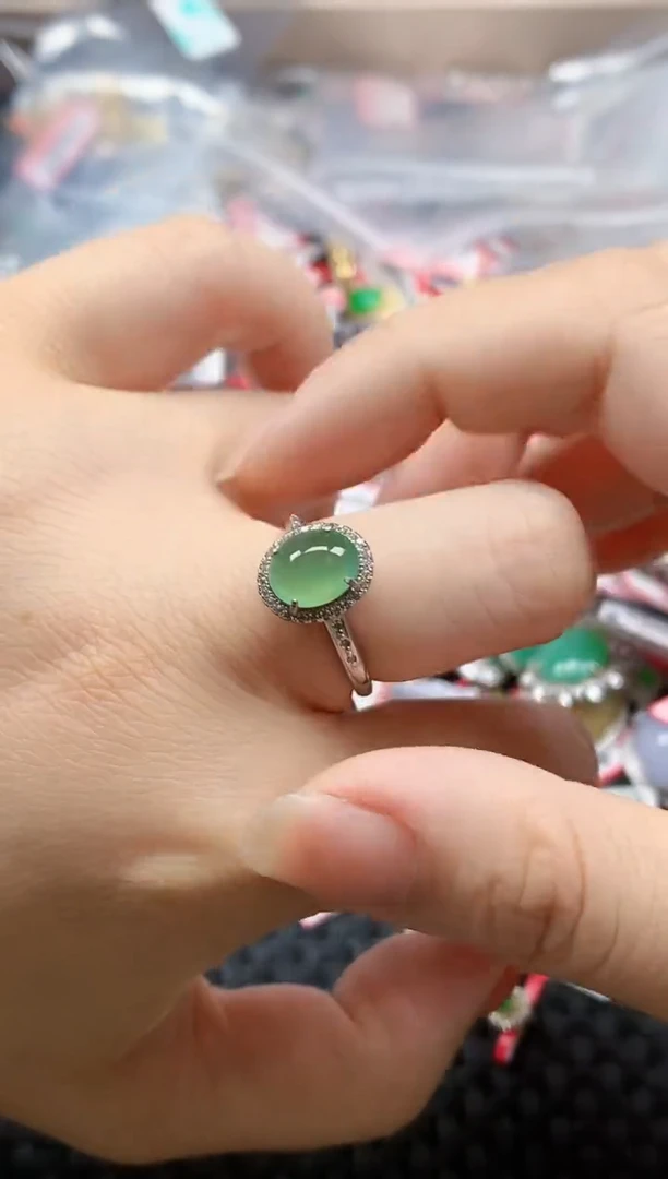 银S925镶嵌戒指翡翠天然A货缅甸翡翠