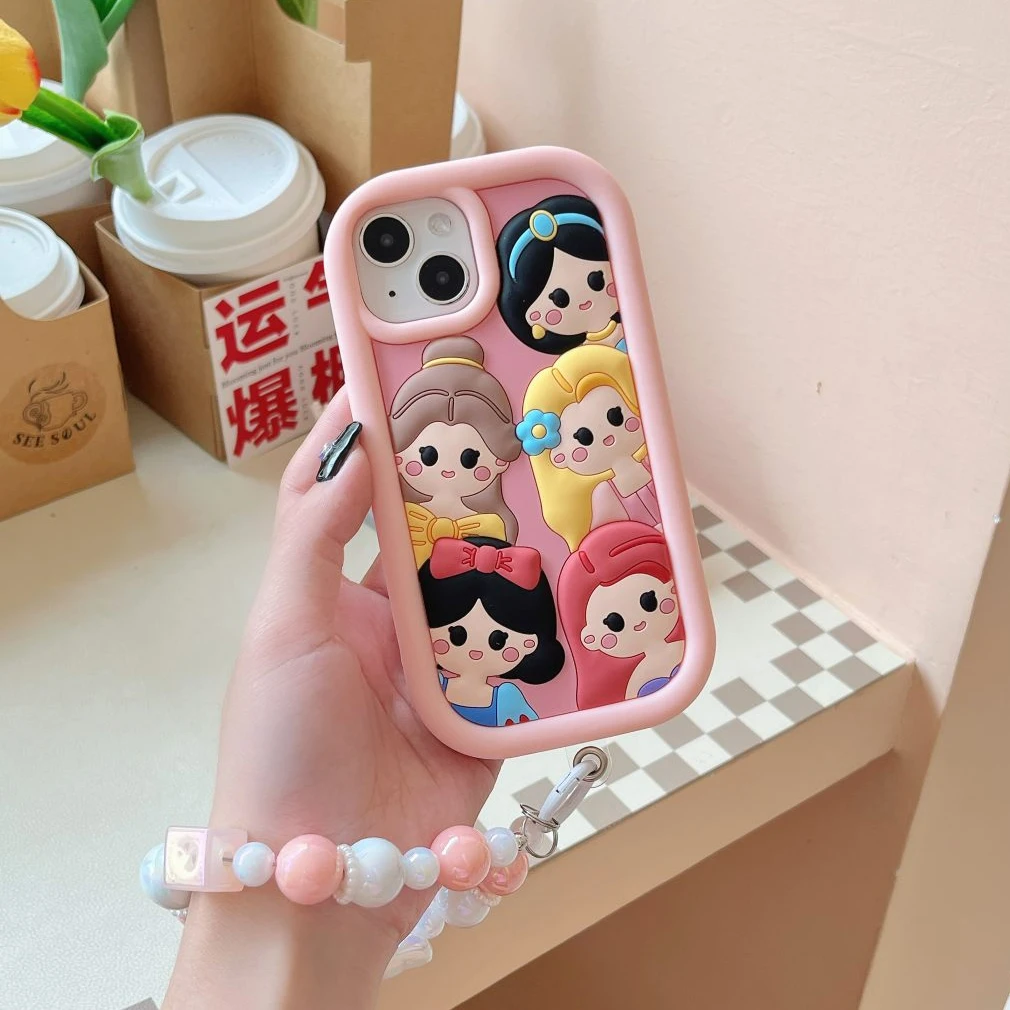 (苹果)卡通公主集合适用iPhone16可爱创意全包立体硅胶女款手机壳