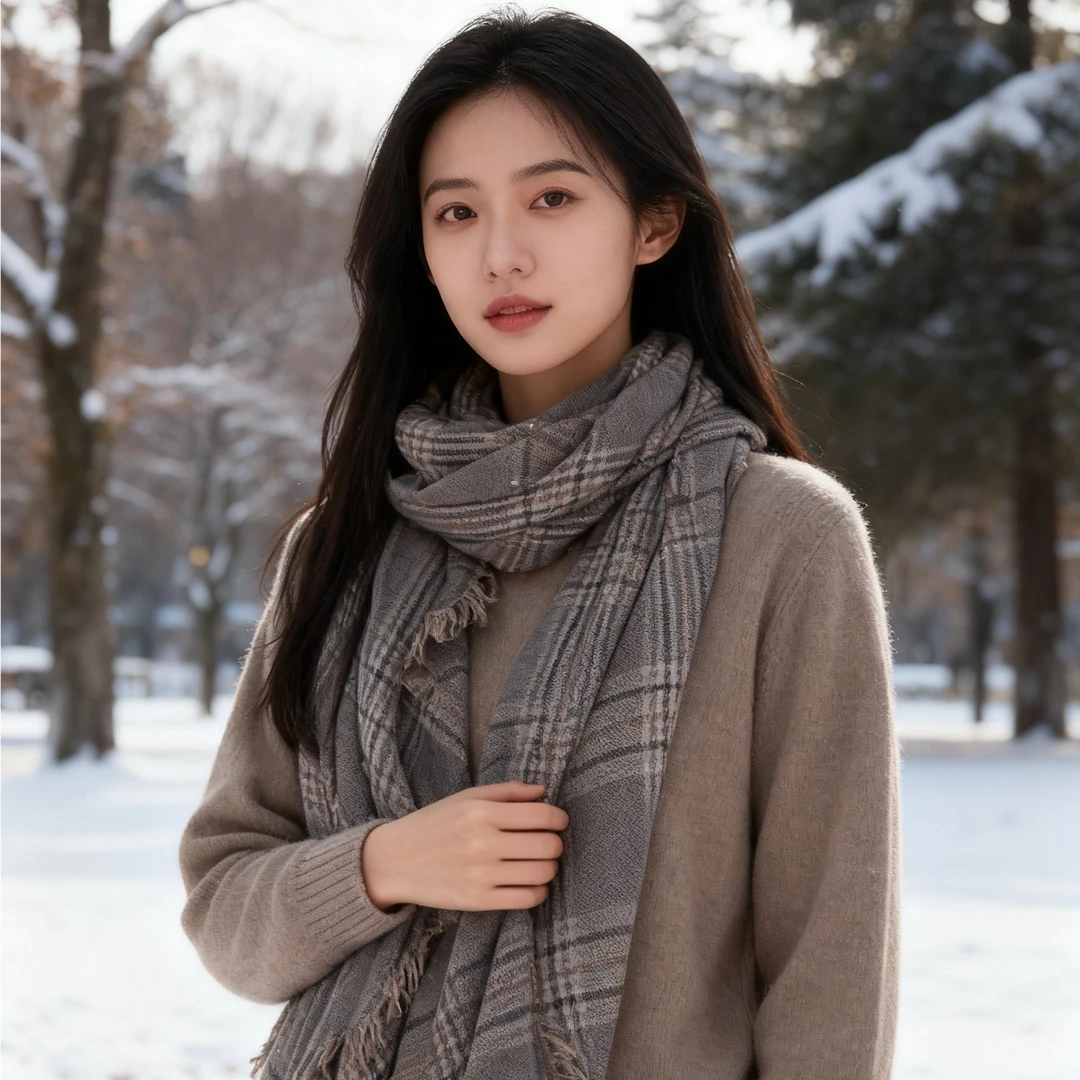 纯羊毛百搭款千鸟格学院风法式格子韩版围巾保暖男士针织女士复古