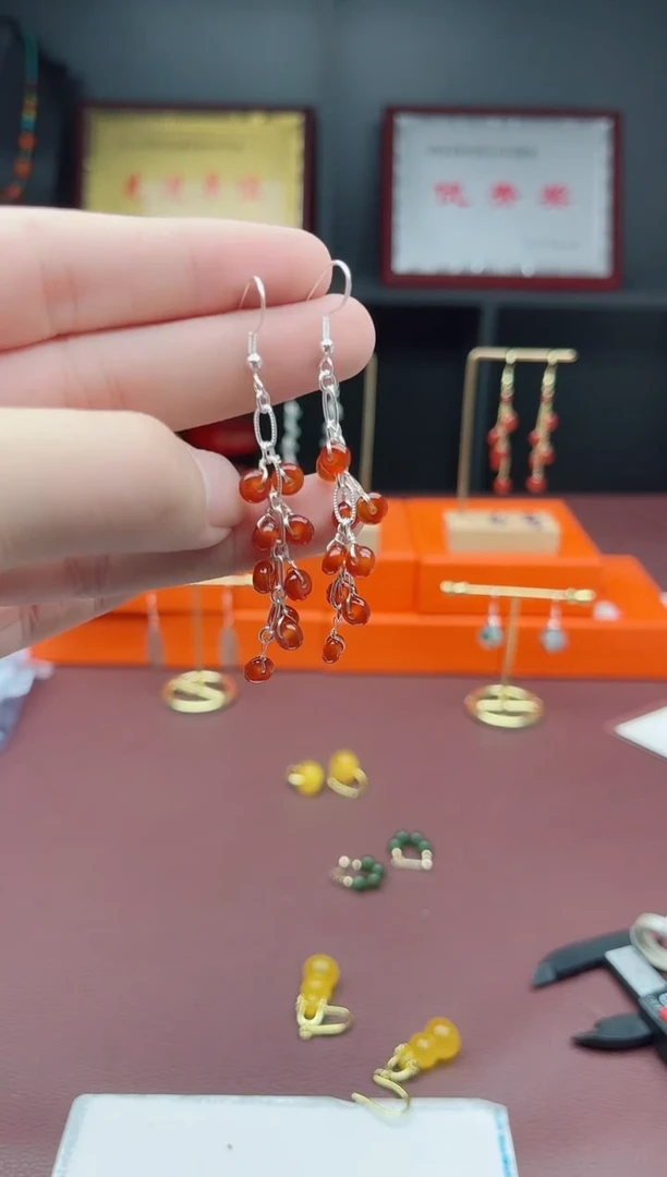 银S925镶嵌耳饰玛瑙/玉髓323