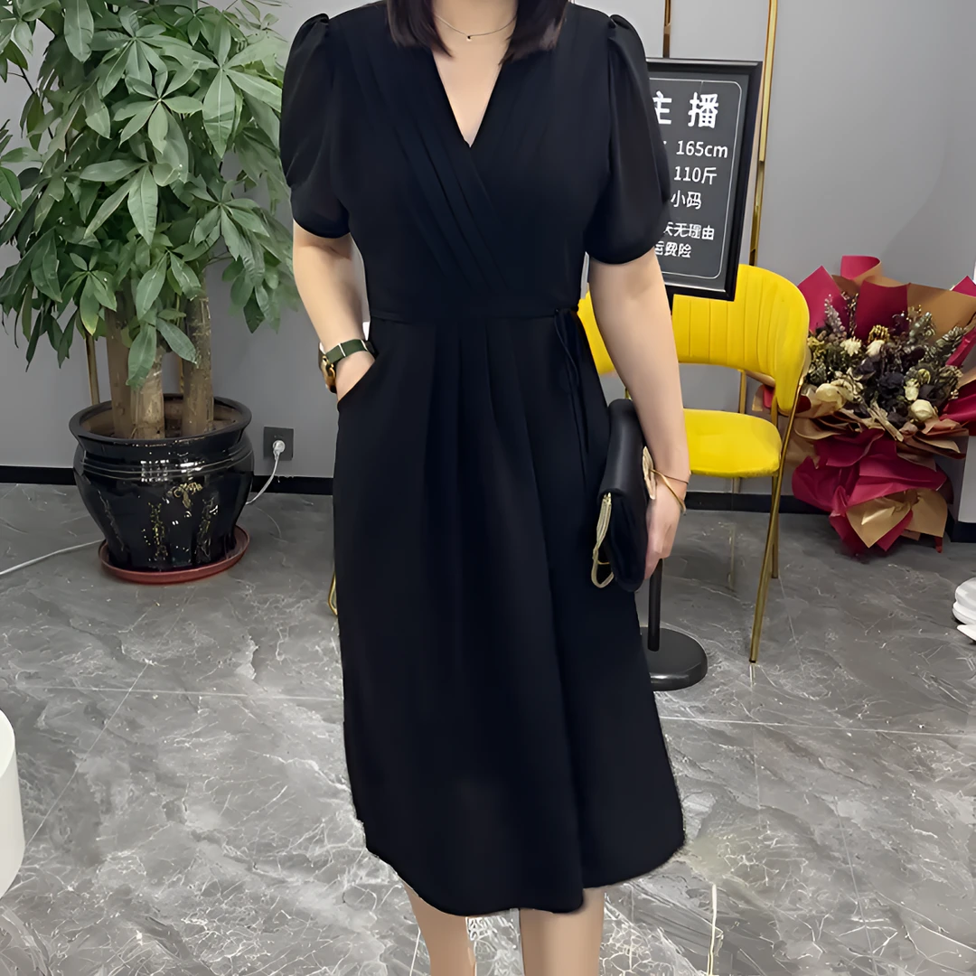 2024夏季新款半袖V领显瘦连衣裙