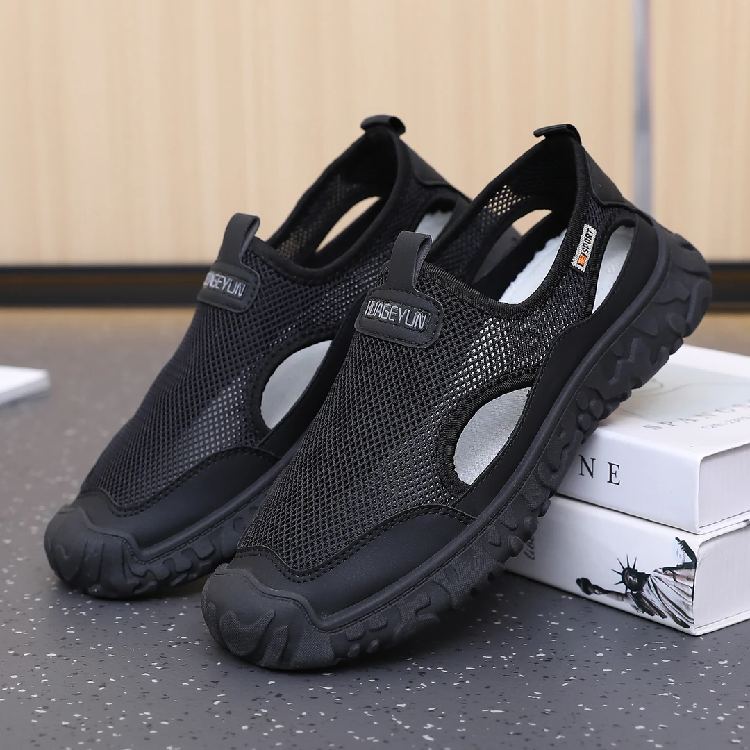 2025夏新款外穿沙滩鞋男鞋透气不闷脚网面鞋一脚蹬软底百搭休闲鞋