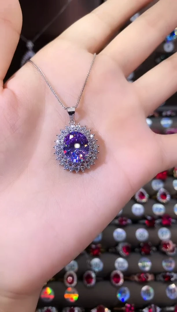 无坠链均925银浅紫罗兰色吊坠