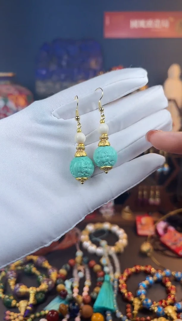 【闪购商品】绿色珐琅景泰蓝耳钩