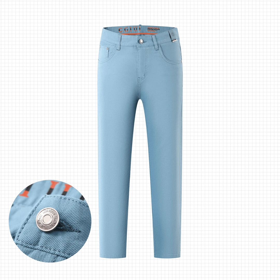 CGIUI-高端正品夏季新款轻奢烟雨蓝修身小直筒男士牛仔裤潮流百搭