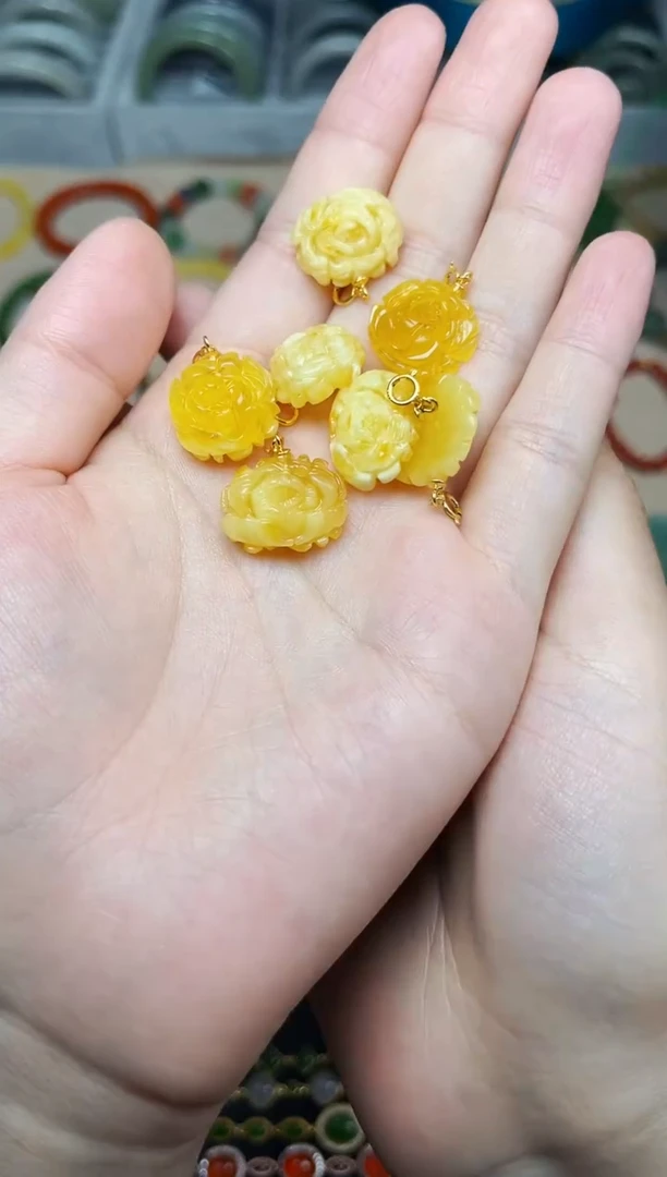 银S925镶嵌颈饰蜜蜡牡丹花多样性拍一发一06