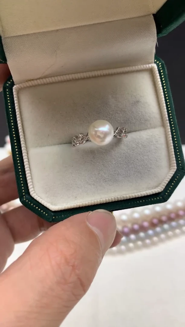 银S925镶嵌ff海水珍珠akoya白珠耳饰7~8mm