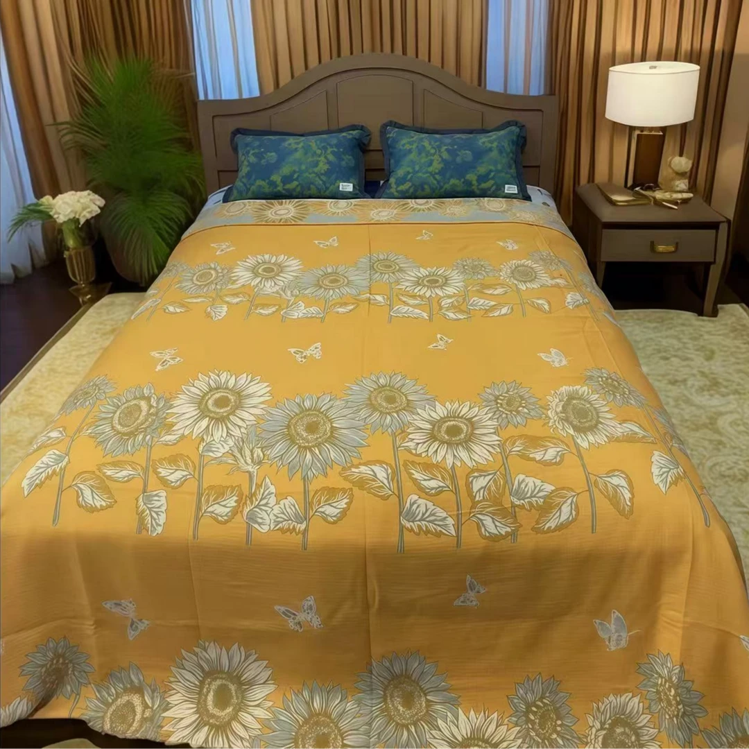 精纺高支斜纹面料大床单250×230柔软亲肤透气【花间梦黄】