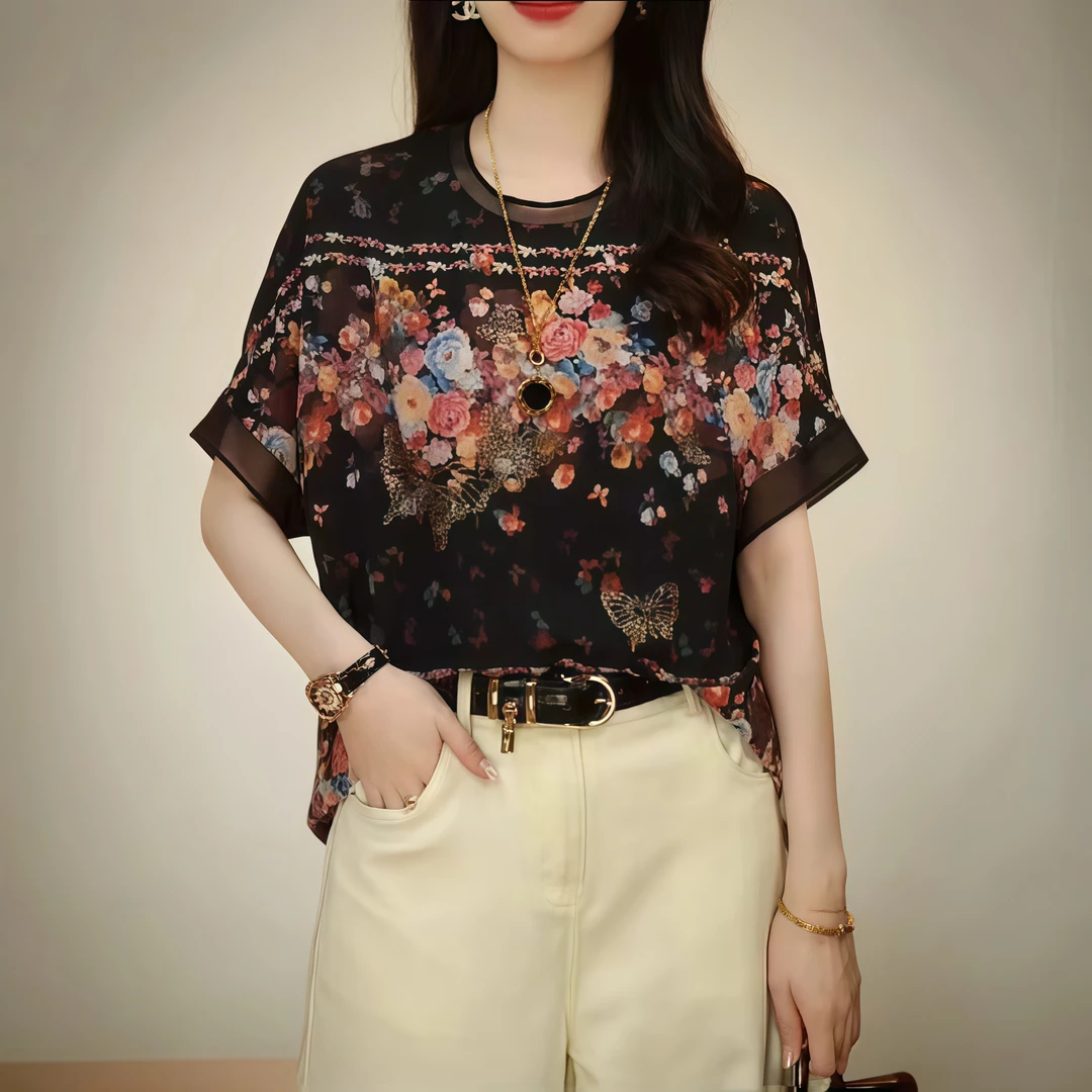 时尚宽松休闲气质夏季半袖洋气百搭设计师轻奢上衣1181