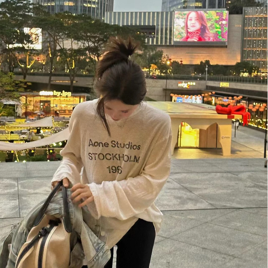 1996印花水洗做旧扎染磨破长袖t桖男女同款 宽松oversize 圆领