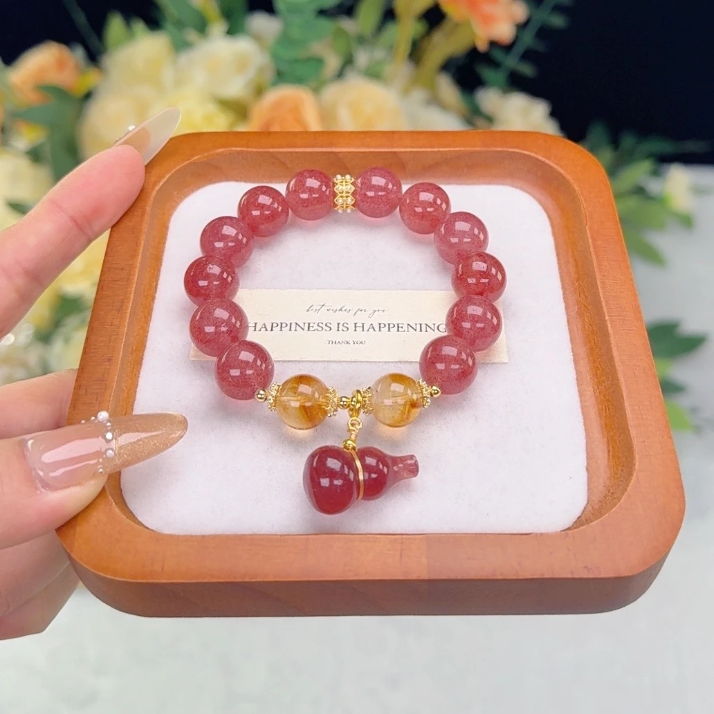 【草莓福禄】天然水晶星光草莓晶黄塔晶葫芦手串