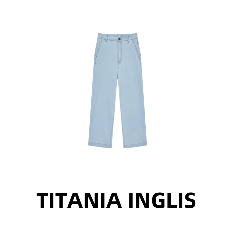 TITANIA INGLIS 水洗阔腿复古宽松直筒牛仔长裤下装女 D23-5023