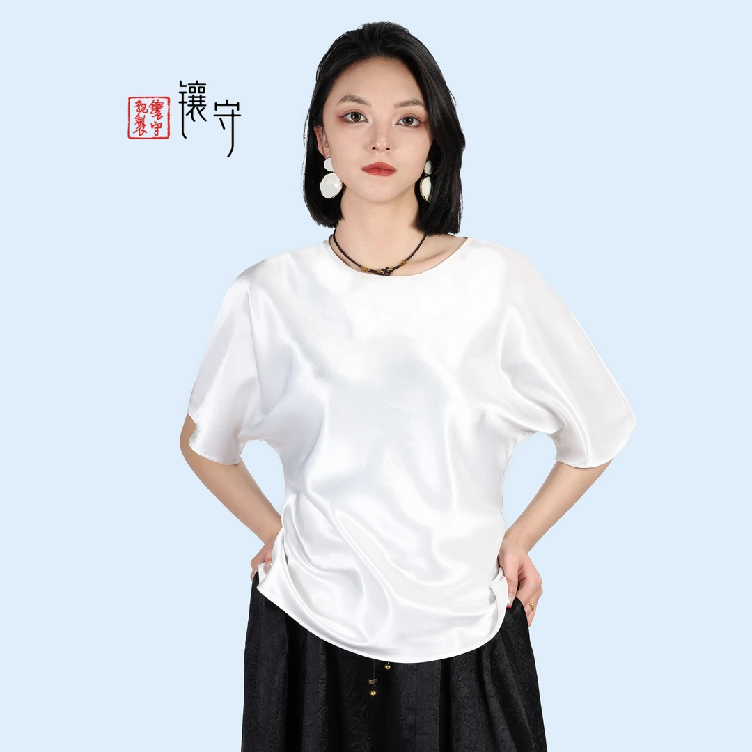 【镶守·云纱】春夏中式休闲百搭时尚设计高端蝙蝠袖醋酸短袖LL1050