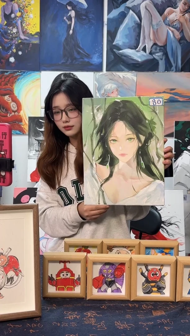 丙烯画ㄇ**冂绿色美女丙烯画h