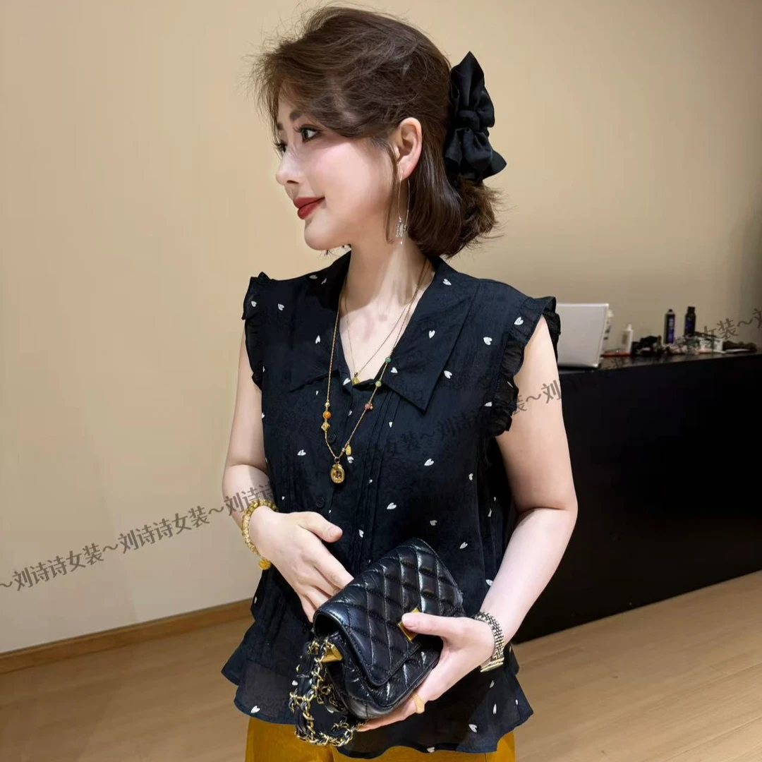 8306【风格】诗诗家2025夏季花边爱心显瘦减龄波点小众简约衬衫上衣