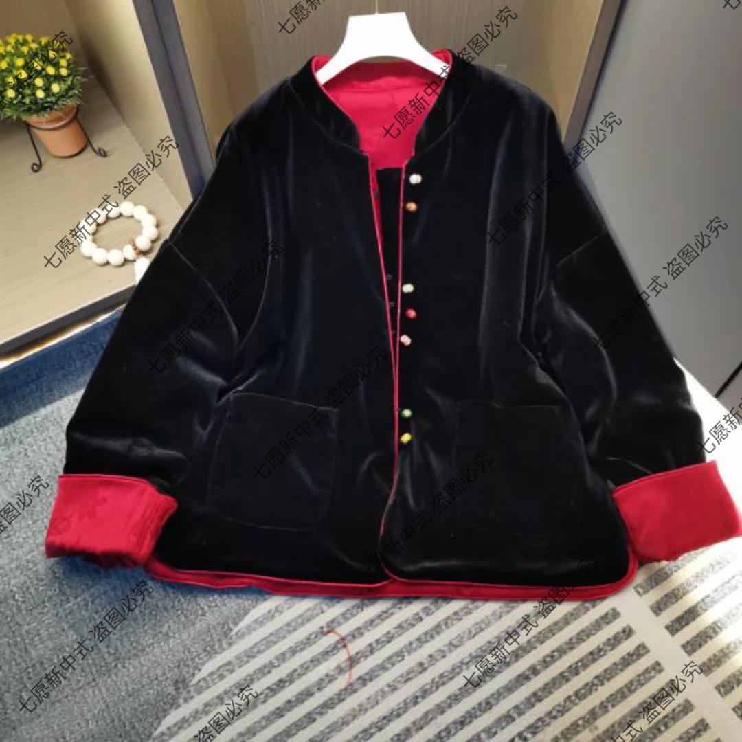 【鸿运】2025拜年服双面穿加棉加厚中式宽松洋气百搭棉衣外套9919