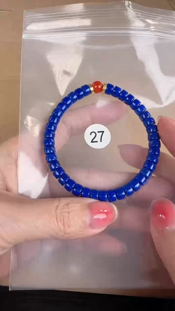 【闪购商品】青金石手串18K金镶嵌原矿无优化无裂直切