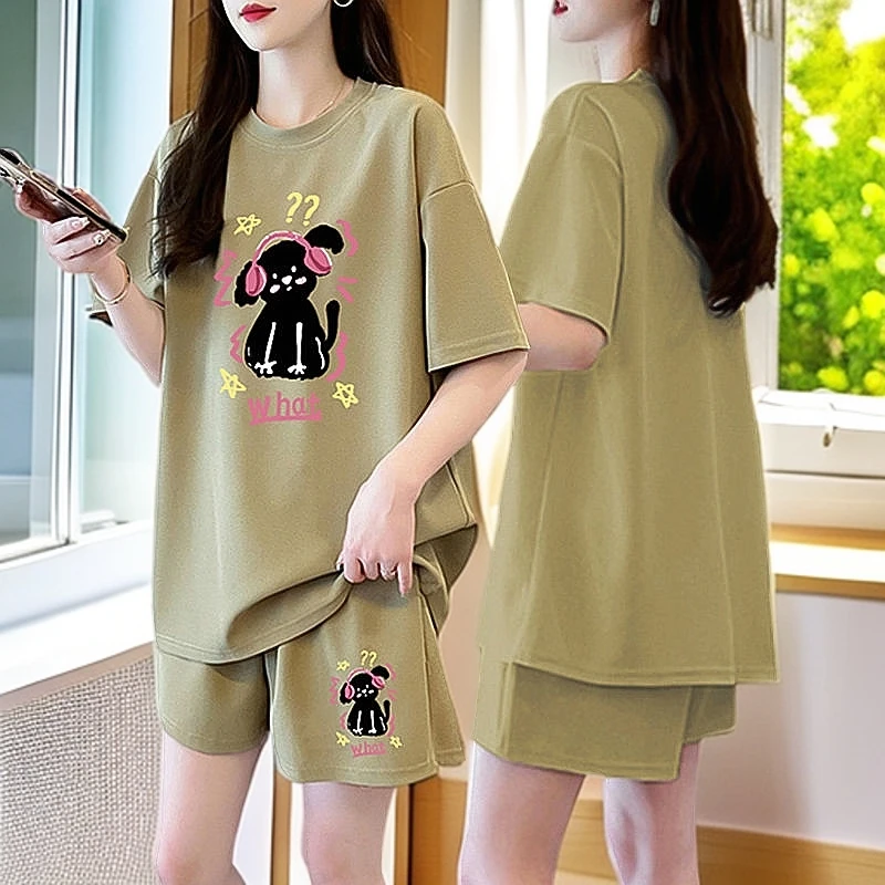 纯棉休闲运动套装女夏季2025新款韩版百搭短袖短裤网红时尚两件套