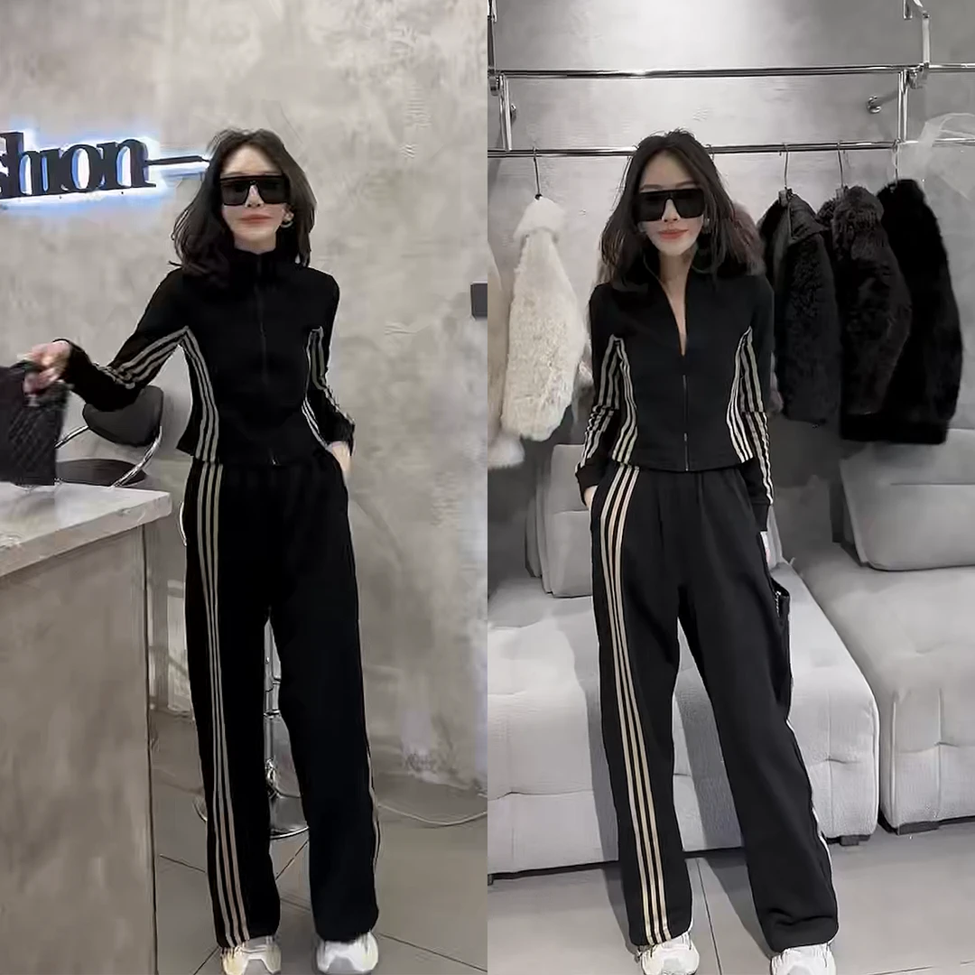 80591早春新款 修身显瘦 短外套+阔腿裤休闲两件套 洋气时尚套装