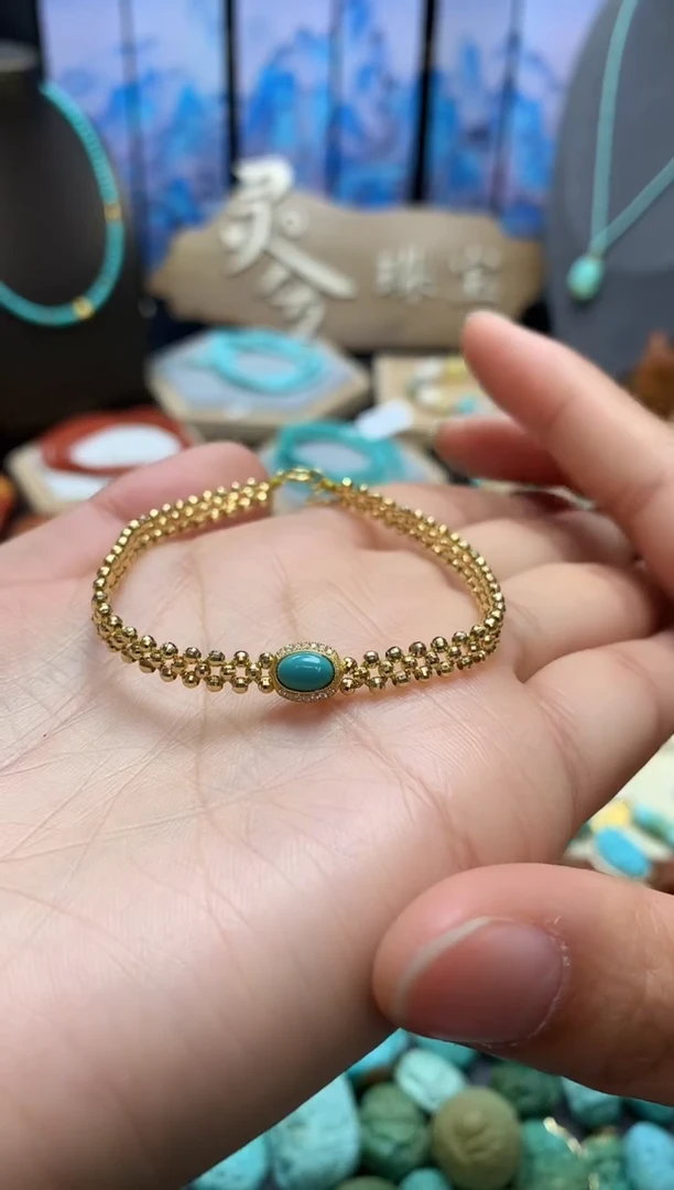 【闪购商品】绿松石手链18K金镶嵌18K金绿松爆闪珠手链