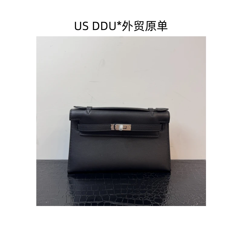 A182 黑色银扣凯莉一代外缝swift皮斜挎包H1293/D014