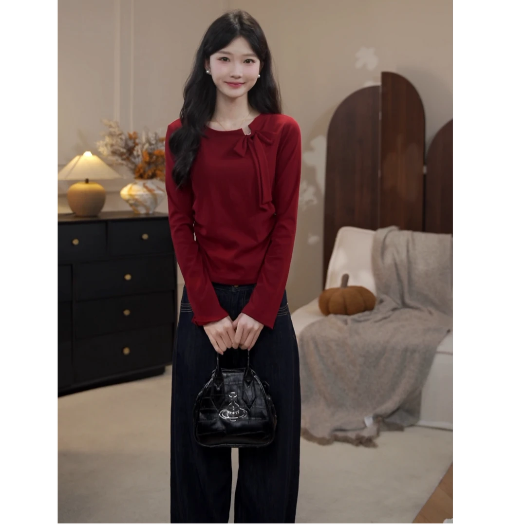 鹿向南「坠入秘境」法式复古女秋季新款显白长袖蝴蝶结上衣