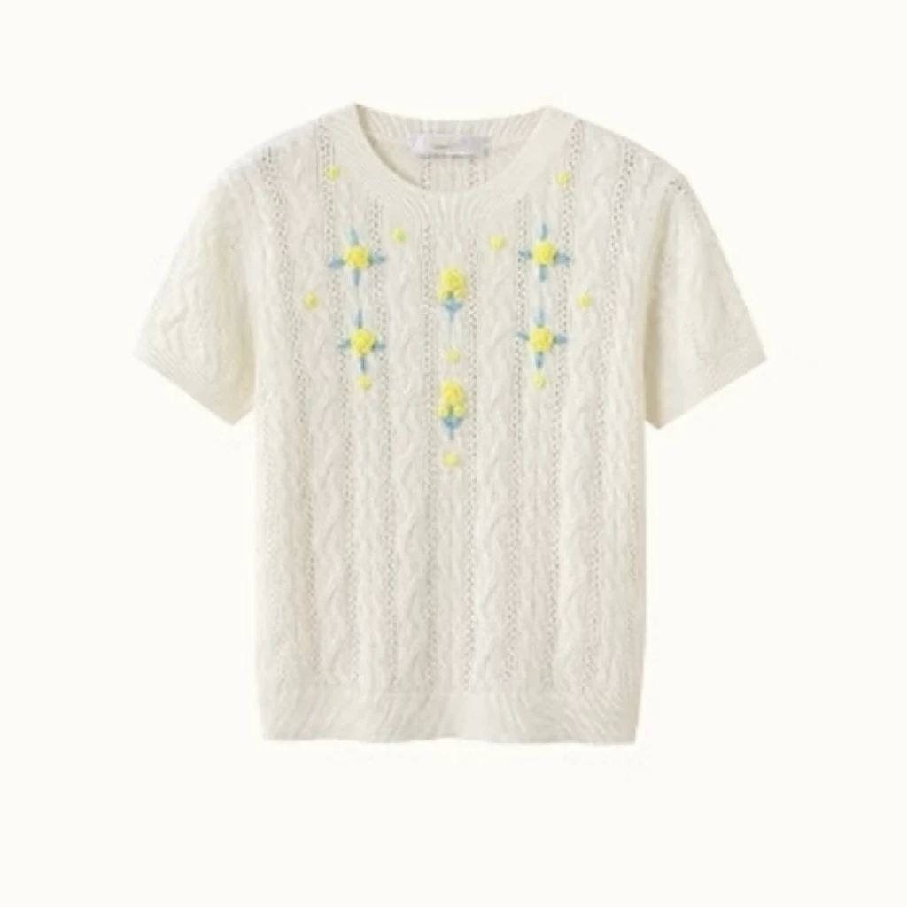 《猪猪出品》2025上新白色珍珠花朵针织衫