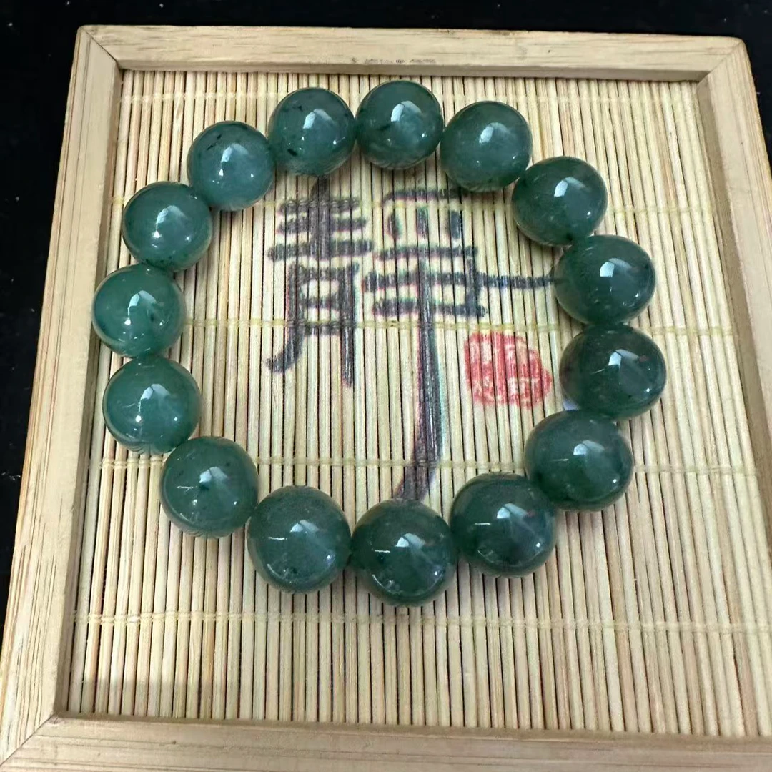 和田玉碧玉圆珠手串（卡14）0071