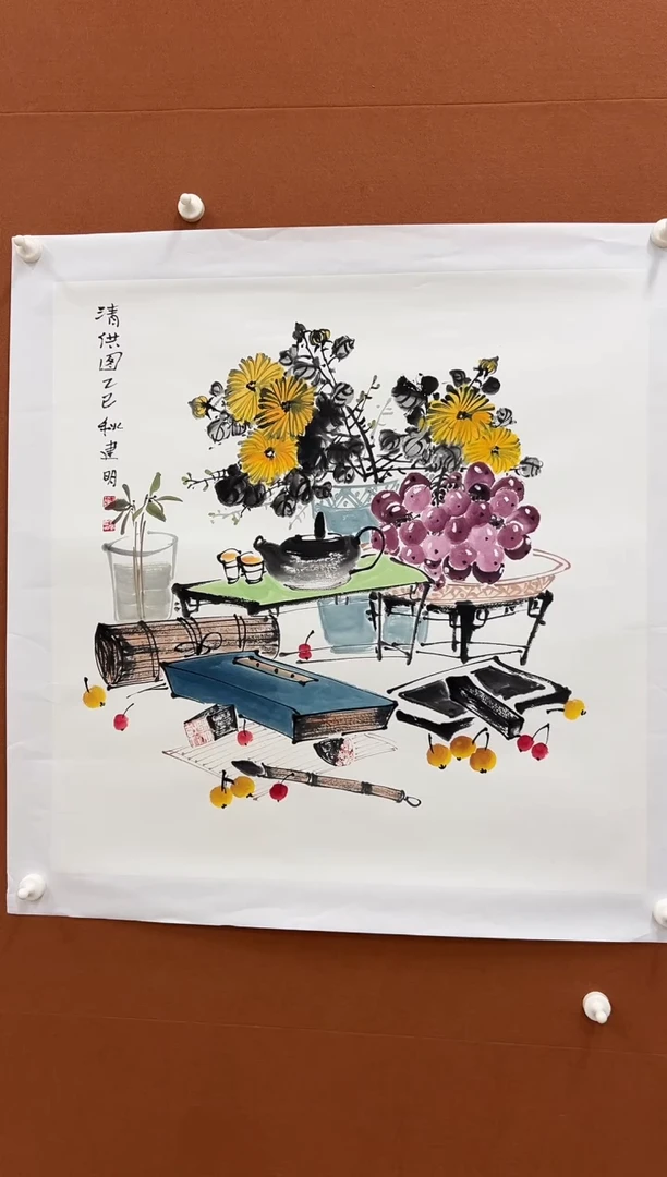 国画童建明四尺斗方花鸟