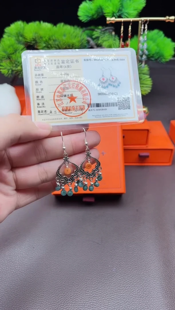 翡翠银S925镶嵌耳饰432