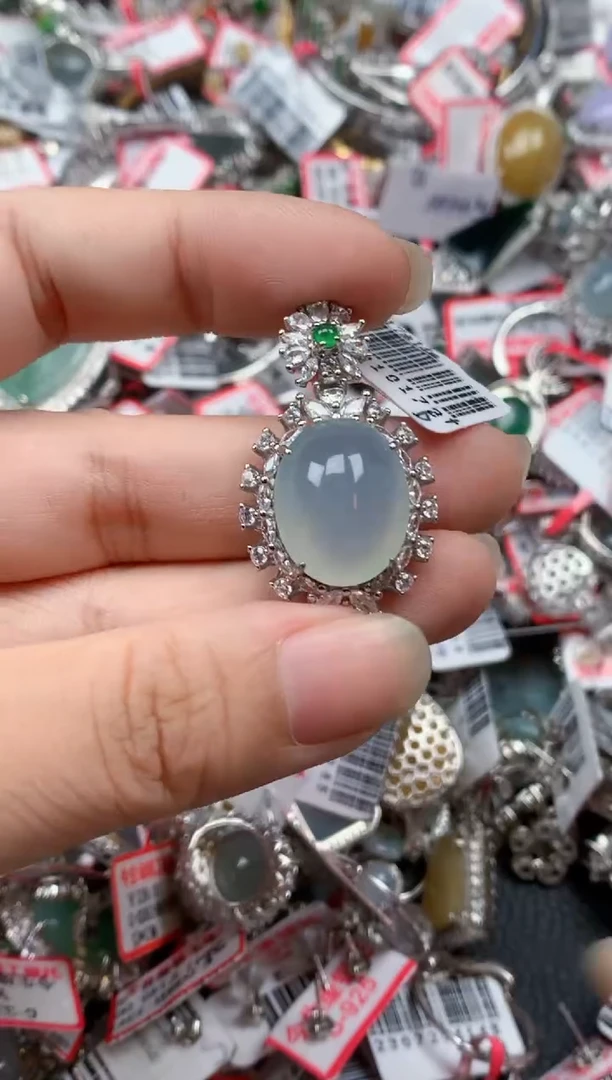 银S925镶嵌戒指翡翠天然A货缅甸翡翠