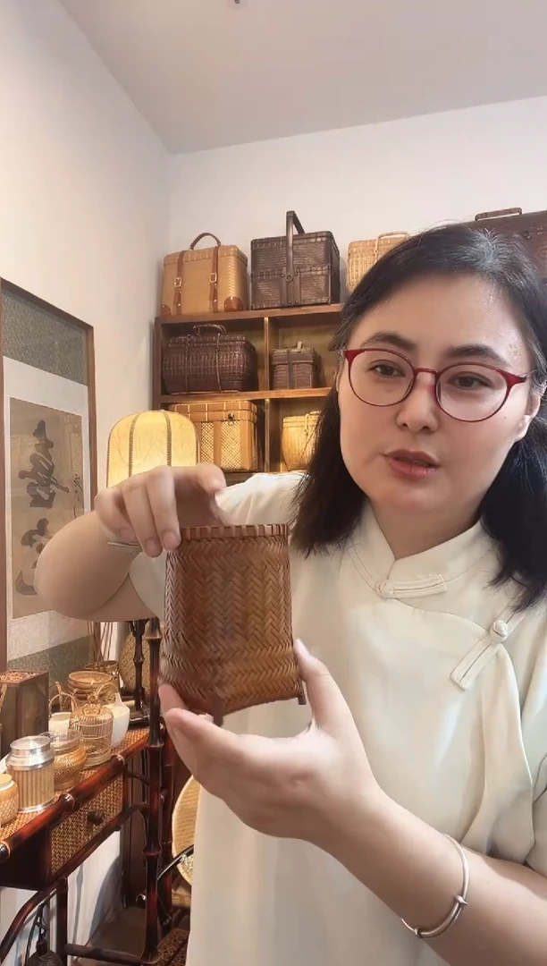 手工竹编笔筒六君子收纳桶