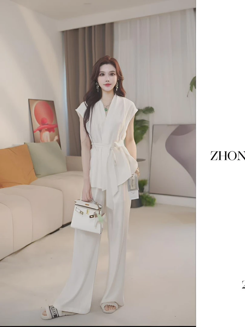 【嘉嘉】25新款韩系气质女显瘦套装宽松上衣+阔腿直筒裤两件套8109