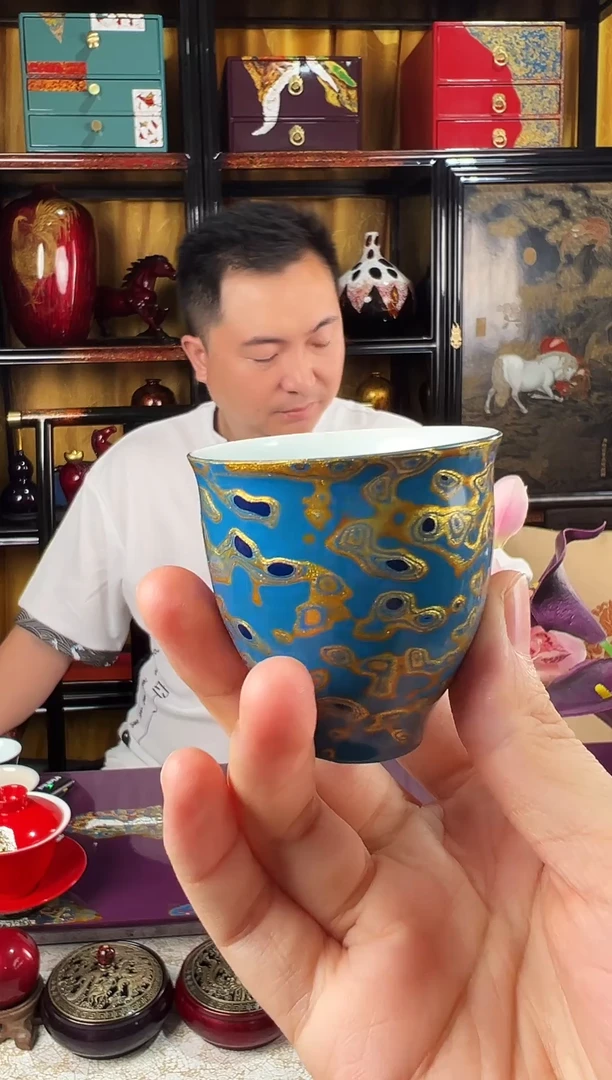 蓝金一口杯-太古大漆