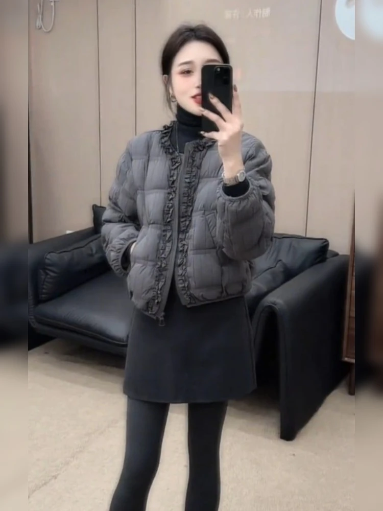 2025巨好看的小个子高级感保暖短款灰色棉服女冬季加厚面包服外套